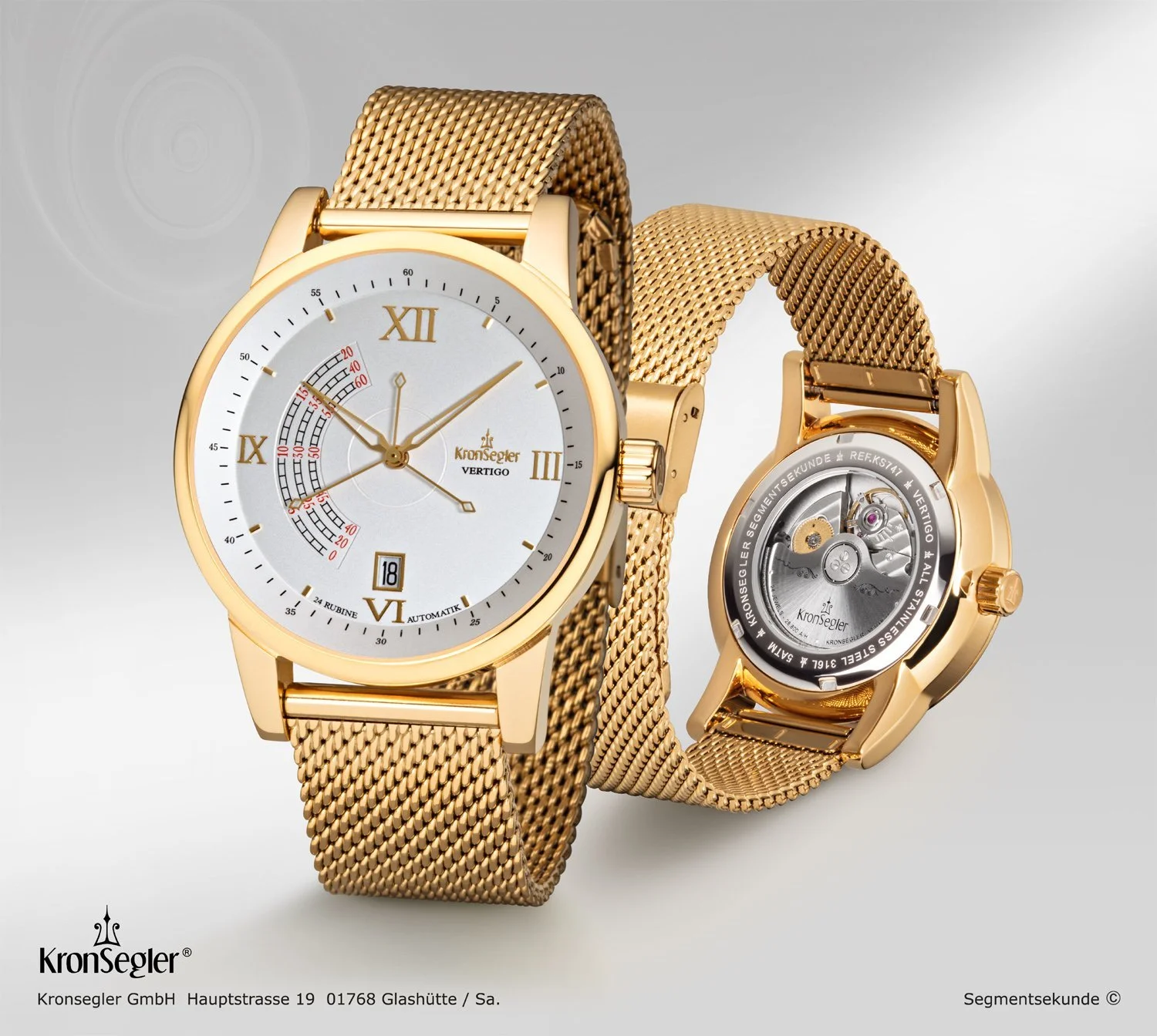 Автоматические часы Kronsegler Vertigo Gold-Silver с сетчатым браслетом, фото №3 Автоматические часы Kronsegler Vertigo Gold-Silver с сетчатым браслетом, фото №3
