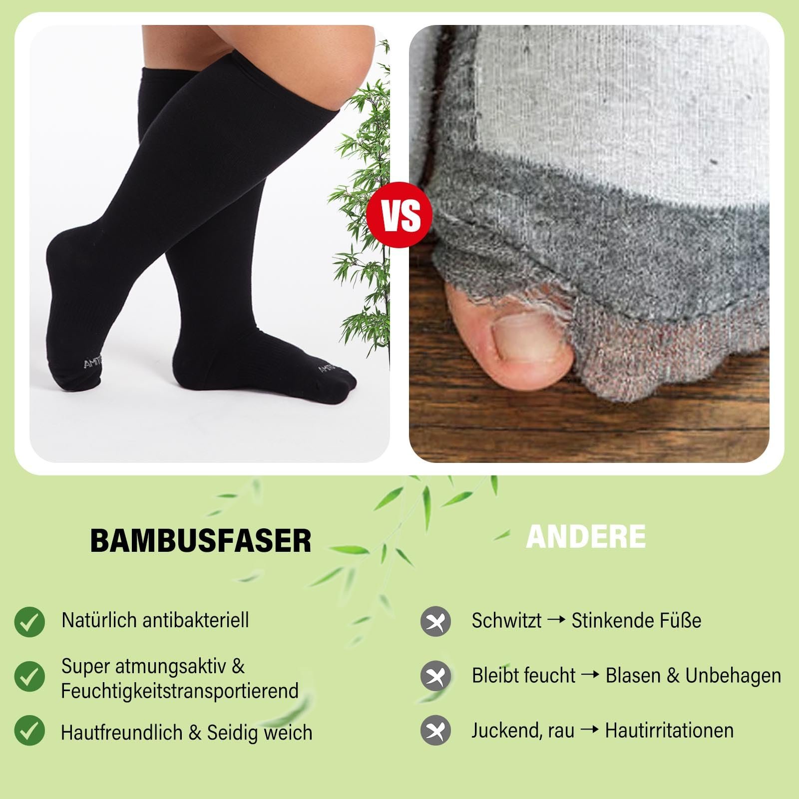 Компрессионные чулки PUTUO для женщин: бамбуковые вискозные поддерживающие чулки большого размера для мужчин с широкими икрами - противотромбозные чулки для авиаперелетов, 1 пара, фото №3