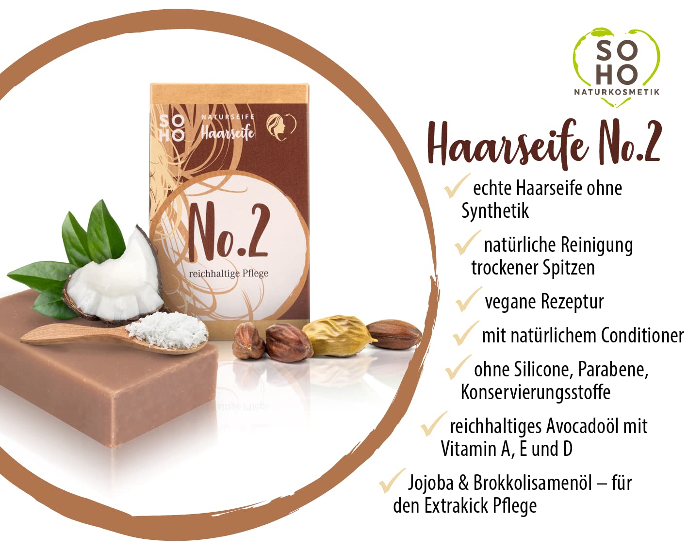 Мило для волосся SOHO Naturkosmetik No. 2 для сухого волосся, твердий шампунь, веганський, екстракт розмарину та олія авокадо, тверде мило для волосся, фото №4
