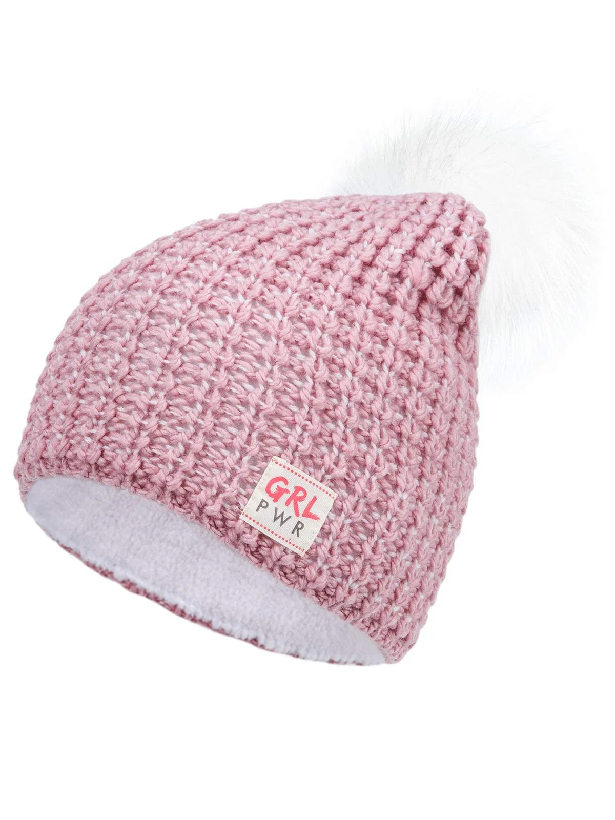 Шапка Дитяча Marhatter GRL Power Зимова Вязана з Бубоном, Пудрово-Рожева, фото №1