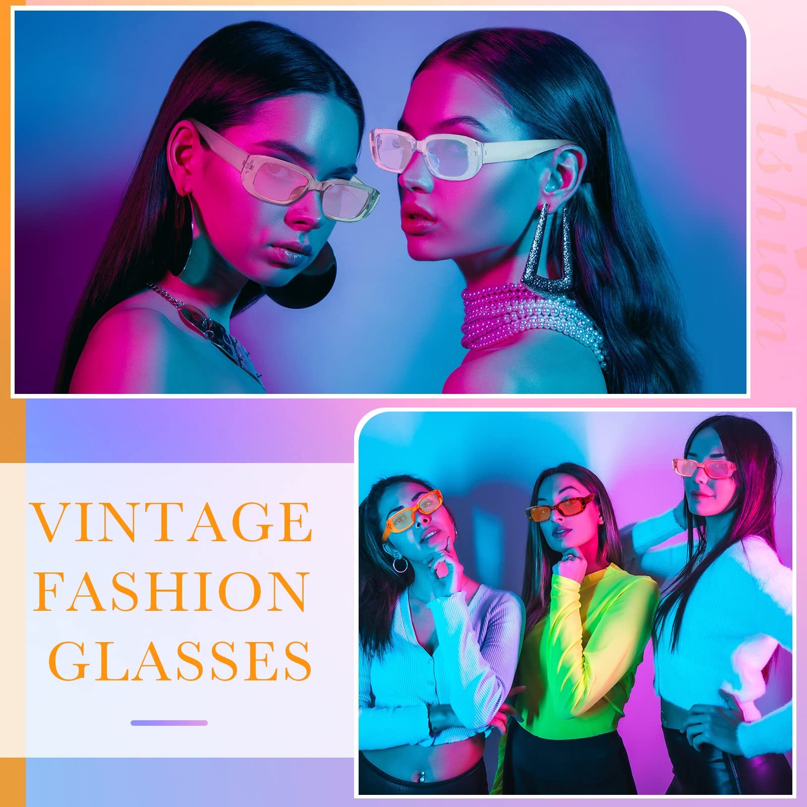 Солнцезащитные очки Fiada прямоугольные, 12 пар, Ретро, квадратные, Стильный цвет, фото №3