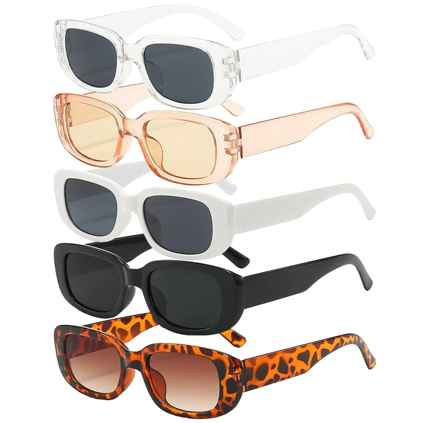 Сонцезахисні Окуляри DKDDSSS Вінтажні Прямокутні UV400 Різнокольорові, Набір з 5 штук, фото №2