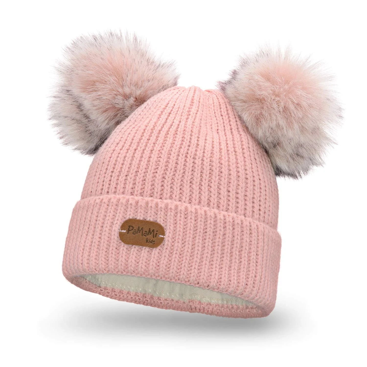 Вязаная Шапка PaMaMi с двумя помпонами для девочек, фото №1 Вязаная Шапка PaMaMi с двумя помпонами для девочек, фото №1