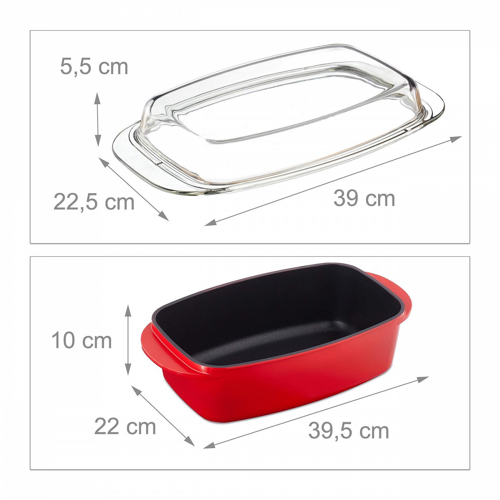 Гусятница Relaxdays с крышкой антипригарное покрытие литой алюминий и стекло красная 15 x 39.5 x 22.5 см, фото №4