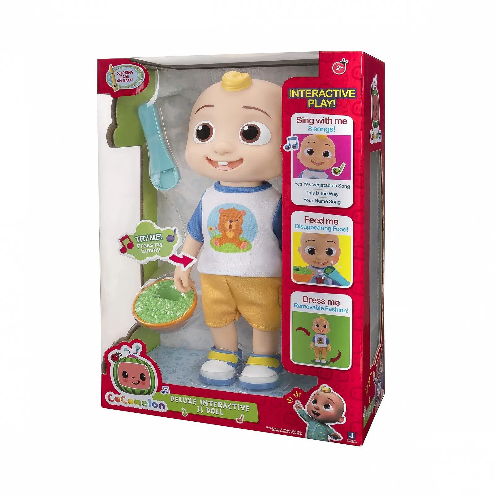 Лялька CoComelon Deluxe Interactive JJ Doll з футболкою, шортами, парою взуття, мискою з горохом, ложкою, фото №7 Лялька CoComelon Deluxe Interactive JJ Doll з футболкою, шортами, парою взуття, мискою з горохом, ложкою, фото №7