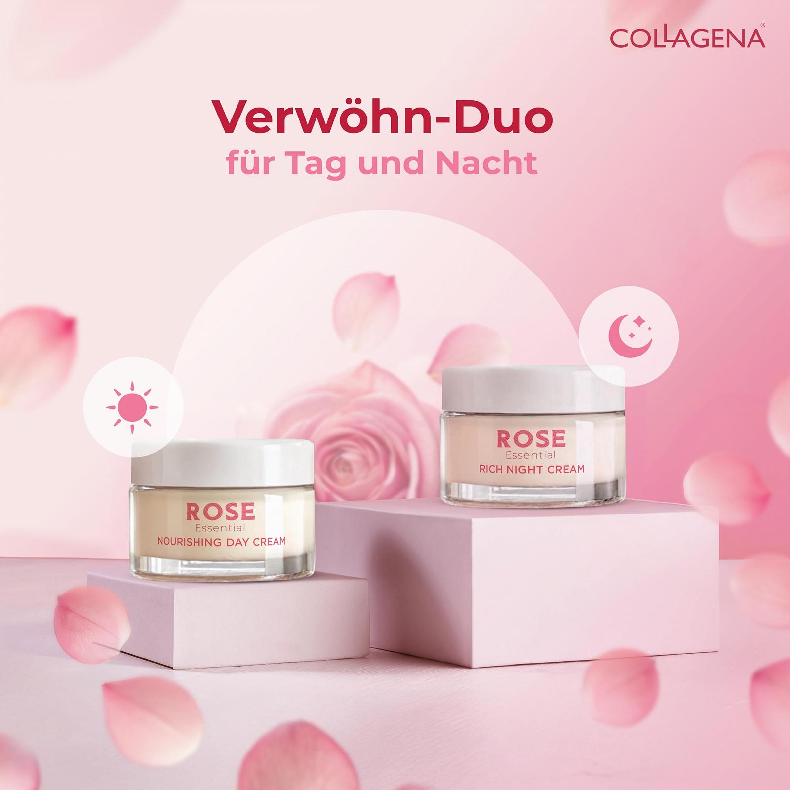 Денний крем для обличчя COLLAGENA Rose Essential Day Cream з трояндовою олією та пептидами колагену зволожуючий 50 мл, фото №9 Денний крем для обличчя COLLAGENA Rose Essential Day Cream з трояндовою олією та пептидами колагену зволожуючий 50 мл, фото №9