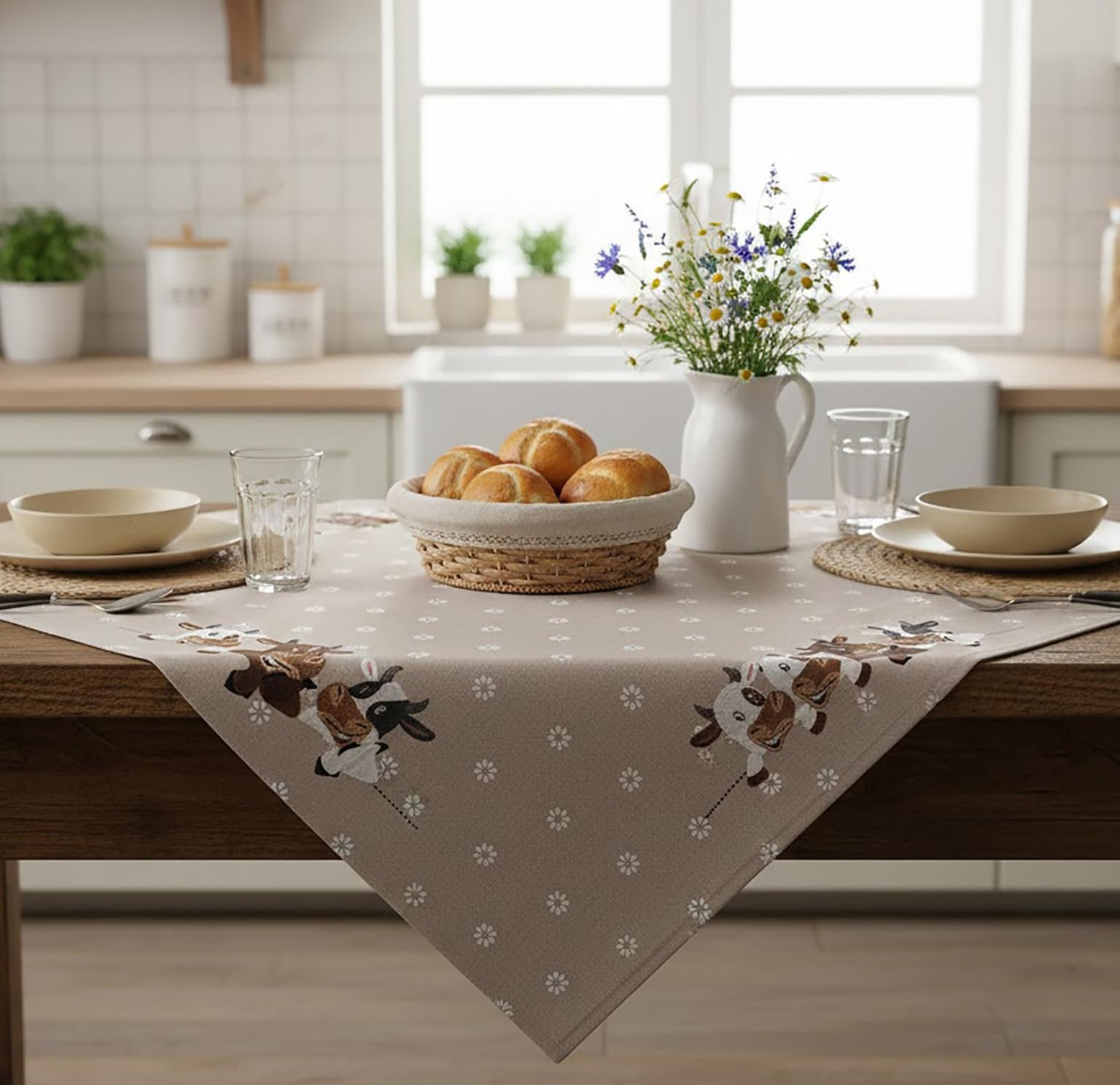 Скатертина KAMACA Funny Cows 85 x 85 см Ecru Brown Washable Durable, фото №5