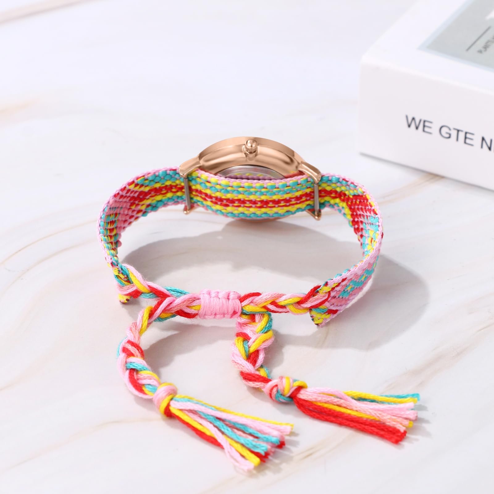 Женские часы Кварцевые Аналоговые с плетеным ремешком JewelryWe Boho Flowers с цветочным циферблатом, фото №6