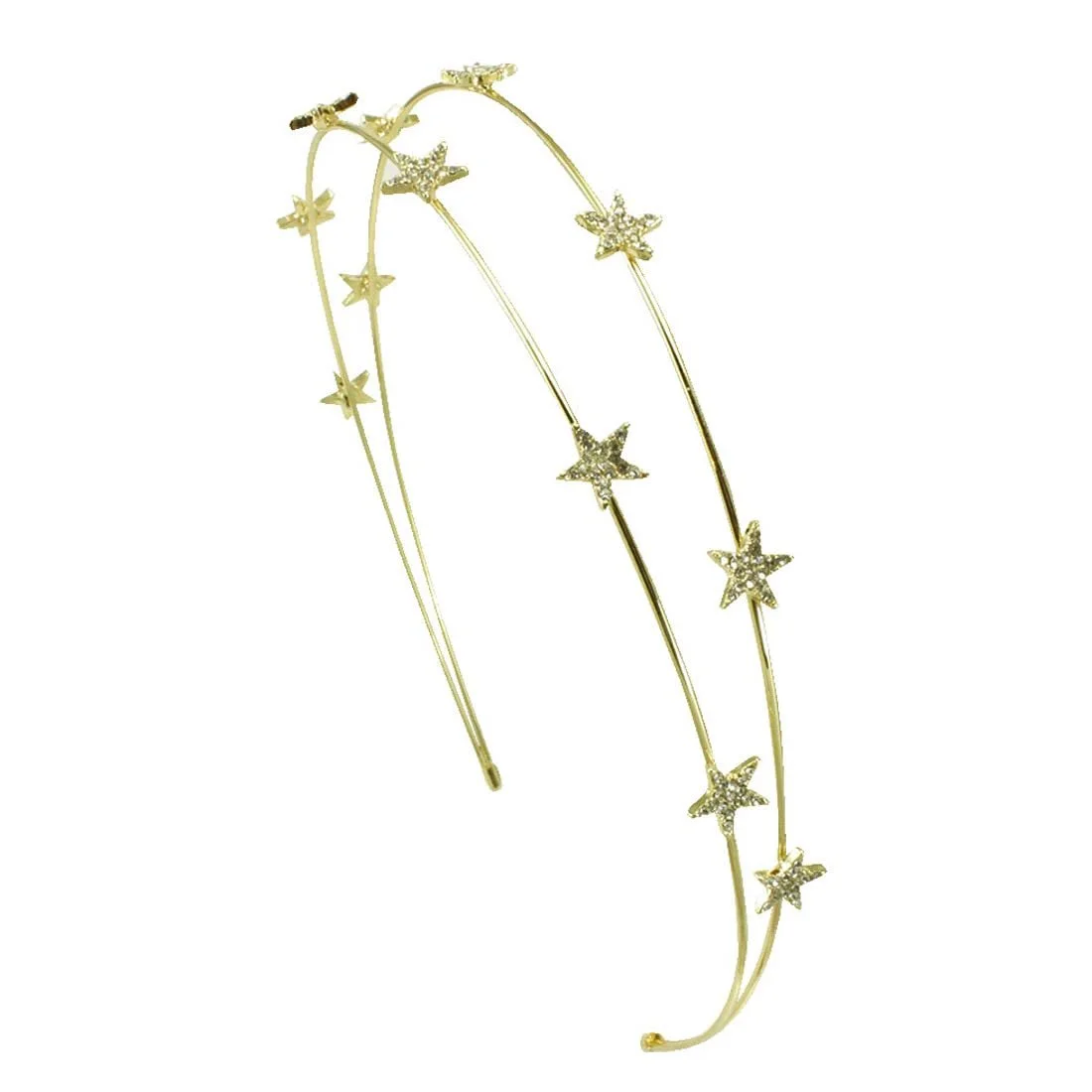 Обруч Подвійний круг з двома зірками, стразами, сріблясто-чорний, універсальний розмір, фото №1