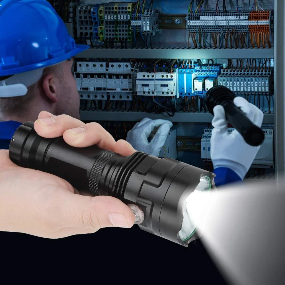 LED Ліхтарик 300-500 м USB Перезаряджуваний та Захист від негоди IPX5 6 Режимів для Пішого туризму/Кемпінгу/Надзвичайних ситуацій 7500K Біле світло, Функція SOS (T1U-90), фото №8