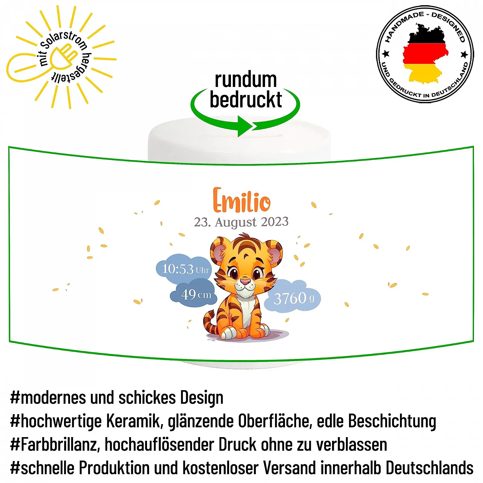 Скарбничка для дітей Керамічна Тигр Персоналізована, фото №3