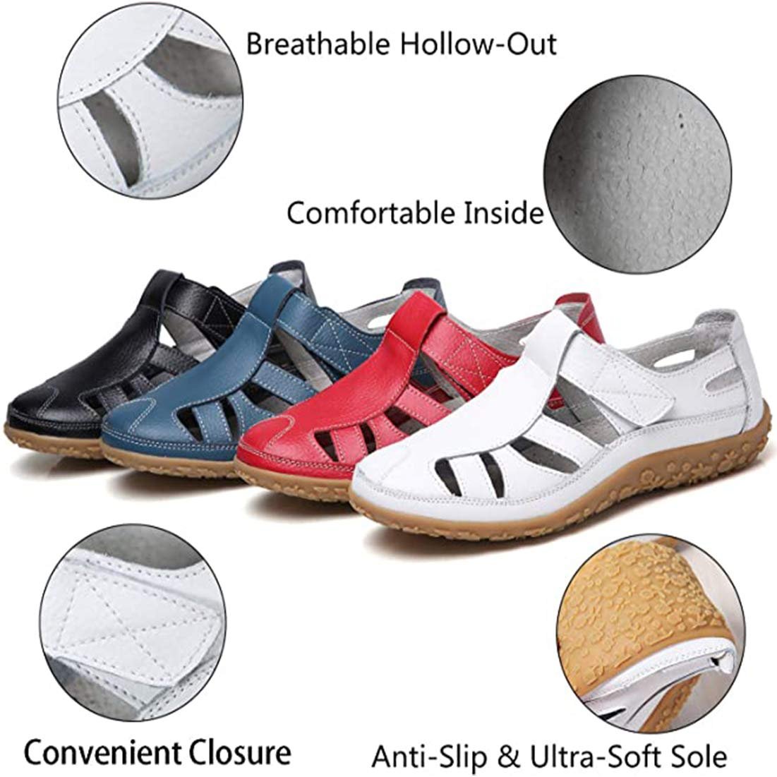 Жіночі сандалі із закритим носком, плоска підошва, м'яка шкіра, фото №7