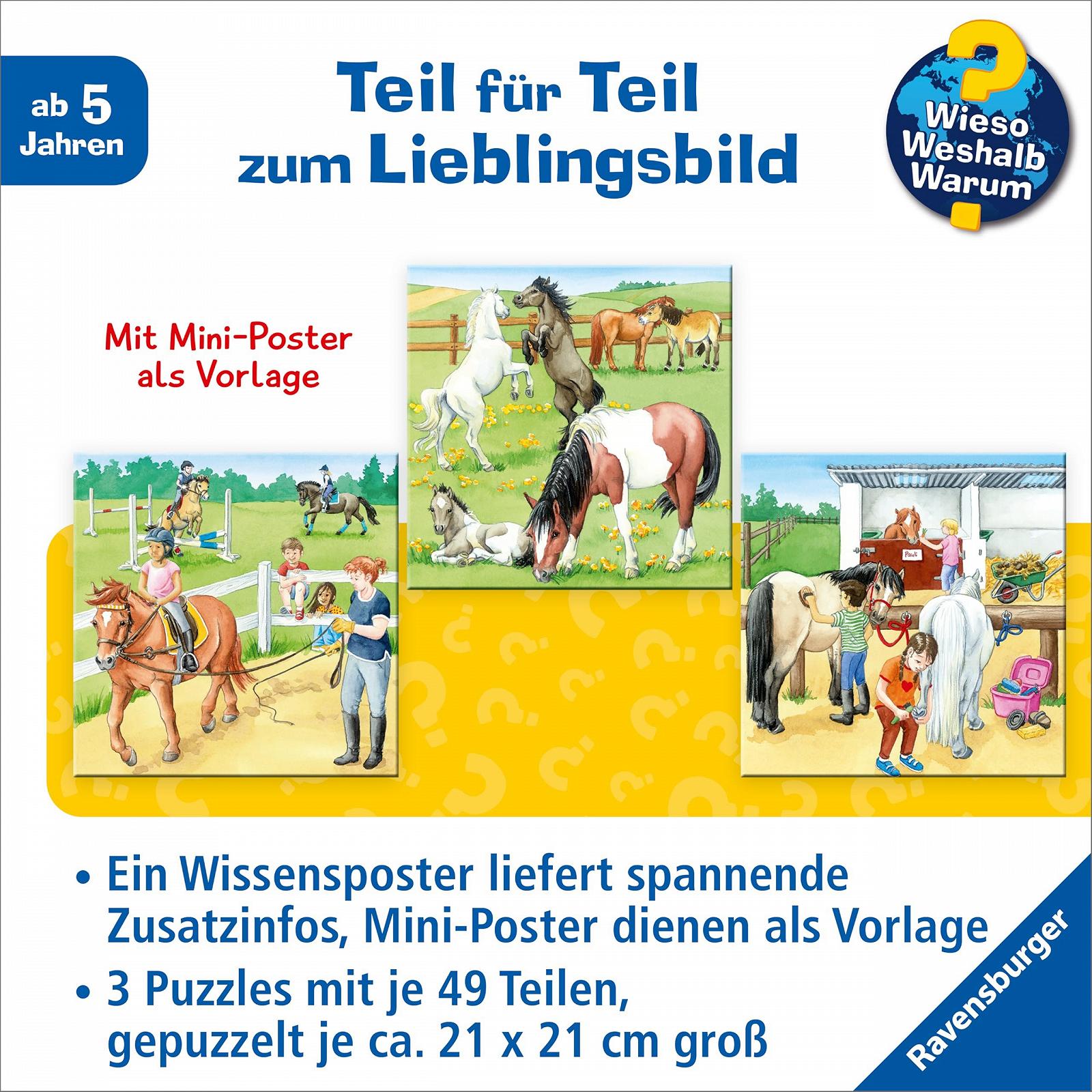 Дитячий пазл Ravensburger Wieso? Weshalb? Warum? 05129 Один день на кінній фермі 3 x 49 елементів від 5 років, фото №3
