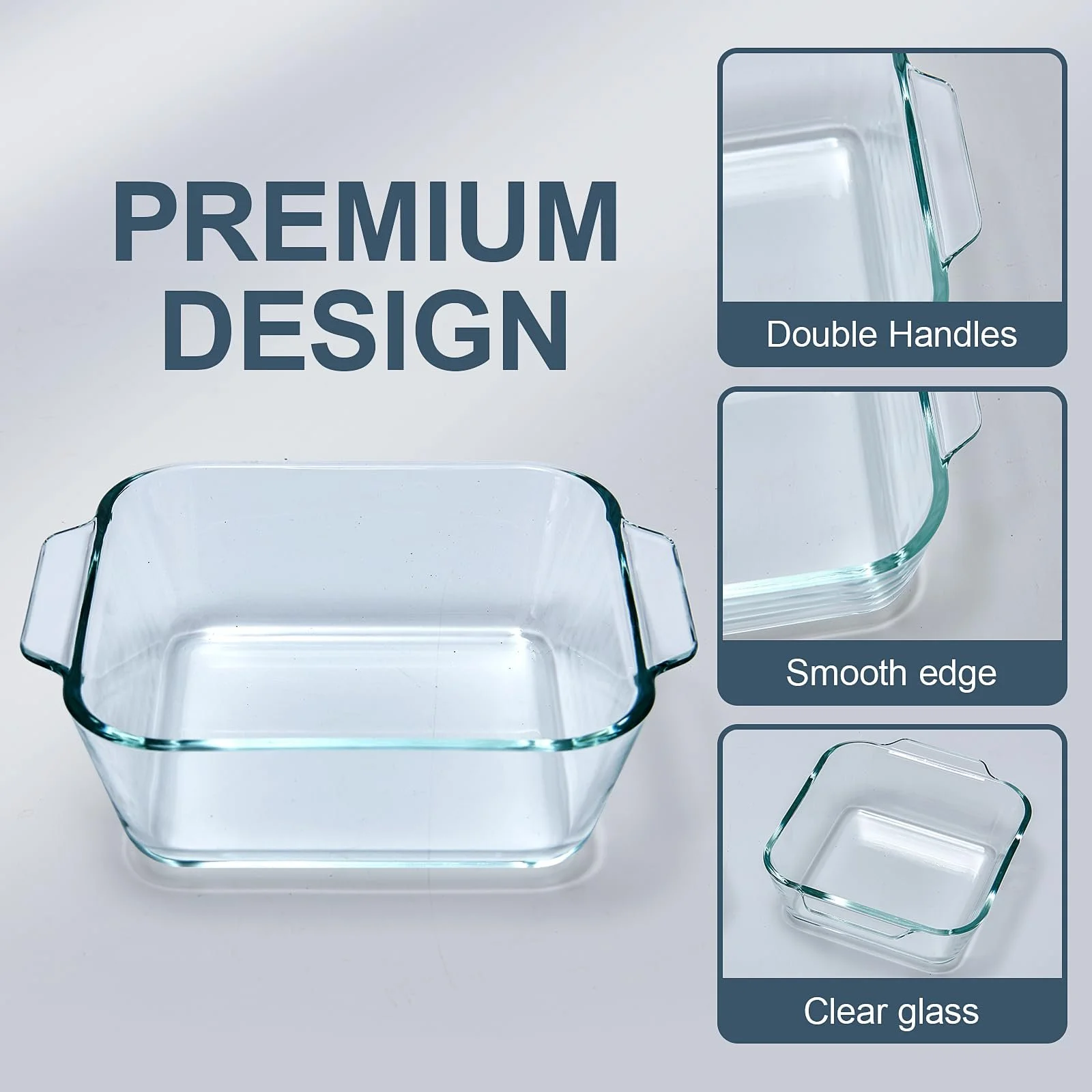Набор форм для запекания 2 шт 5 дюймов стеклянные квадратные с ручками Прозрачные, фото №2