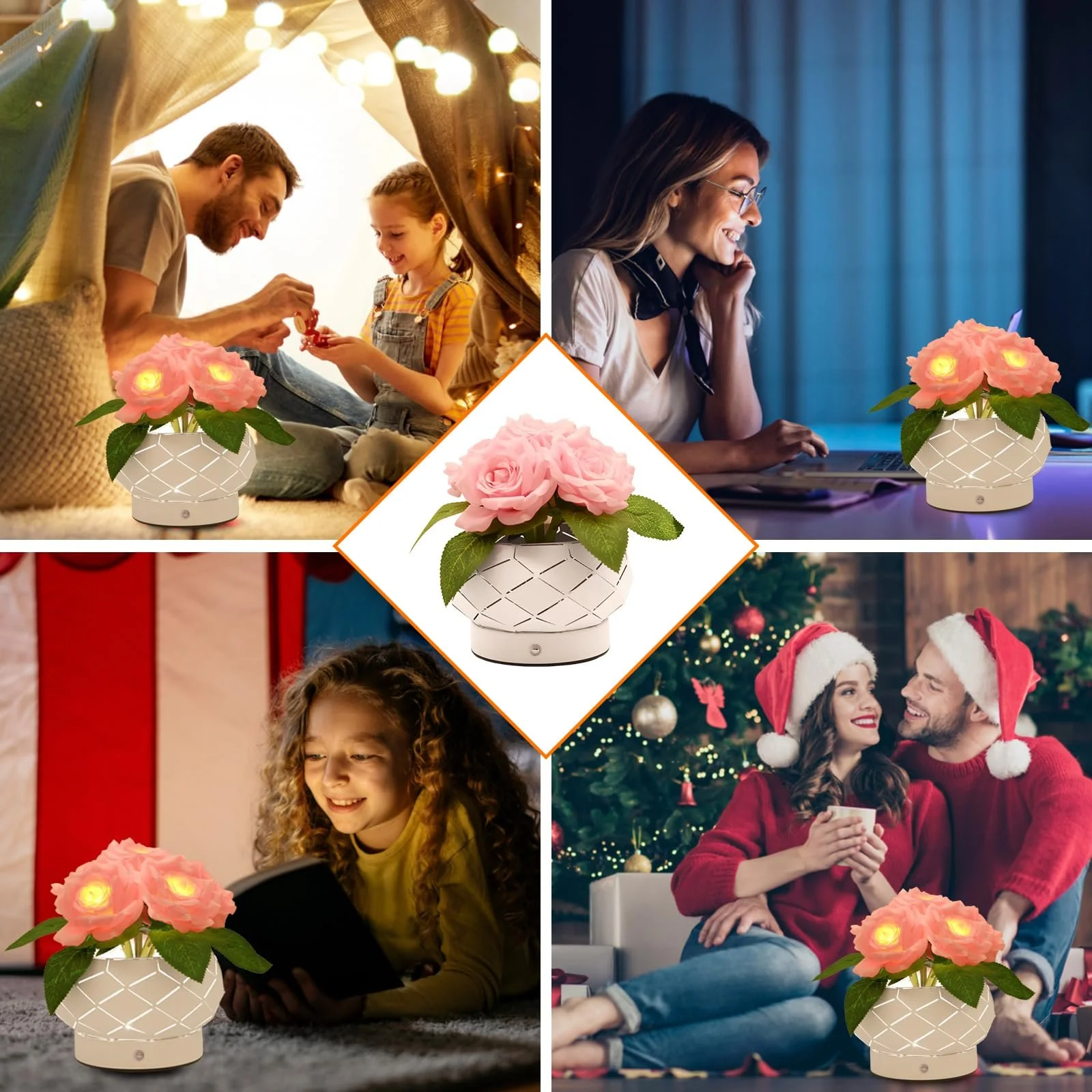 Настільна лампа Rose Flower акумуляторна сенсорна 3 кольори з димуванням, фото №6