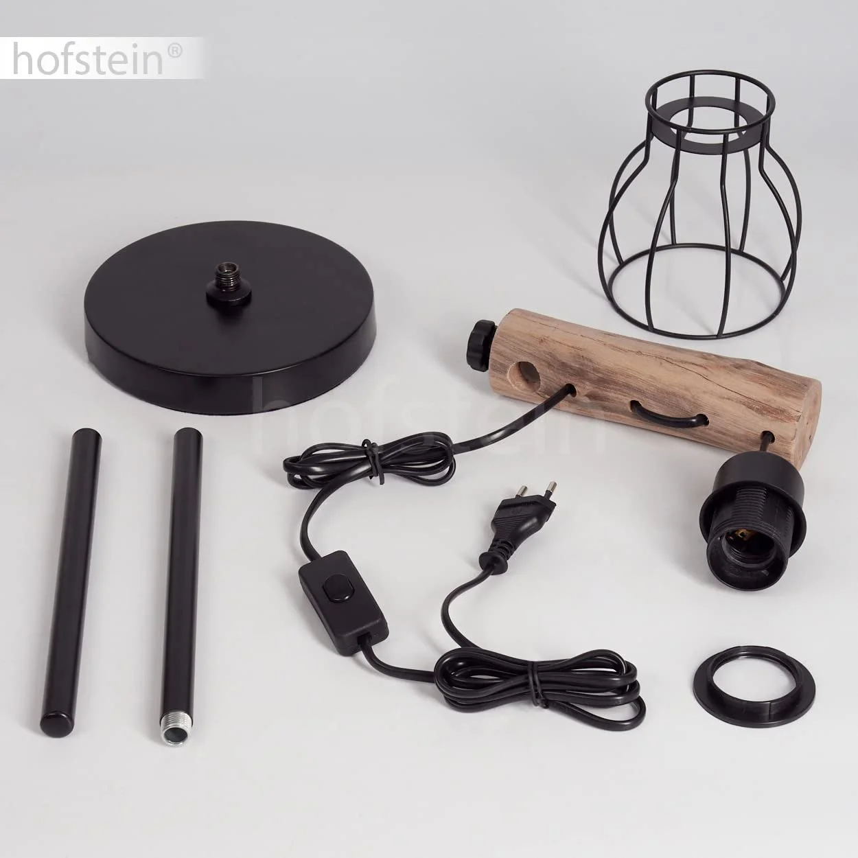 Настільна лампа Gondo метал/дерево регульована E27 сітчастий абажур чорний/натуральний, фото №6