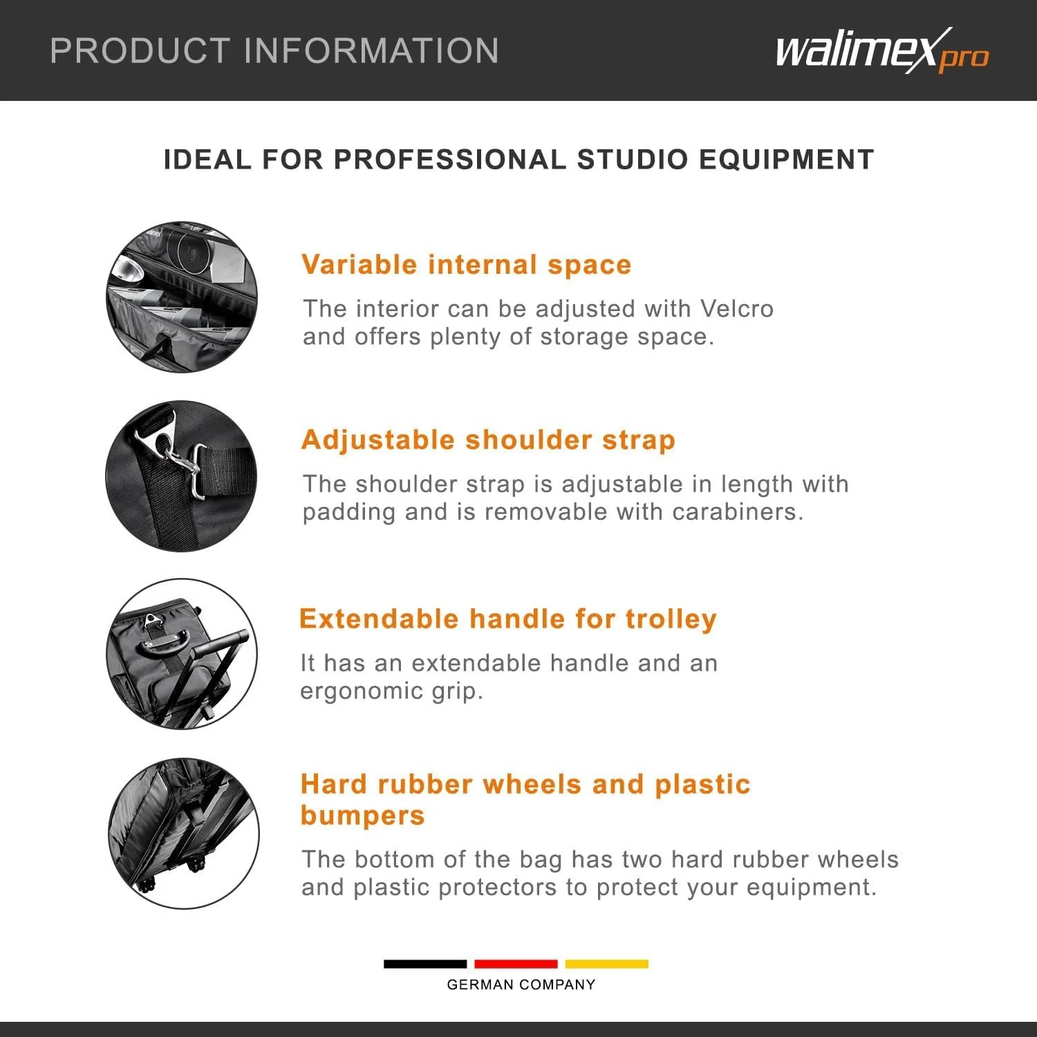 Сумка-візок для студійного обладнання WalimexPro XL / 95x26x28см / Чорний, фото №2