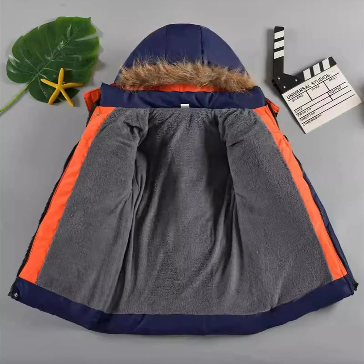 Куртка Парка linboo Зимняя Теплая Флисовая с Капюшоном и Мехом для Мальчиков, фото №3