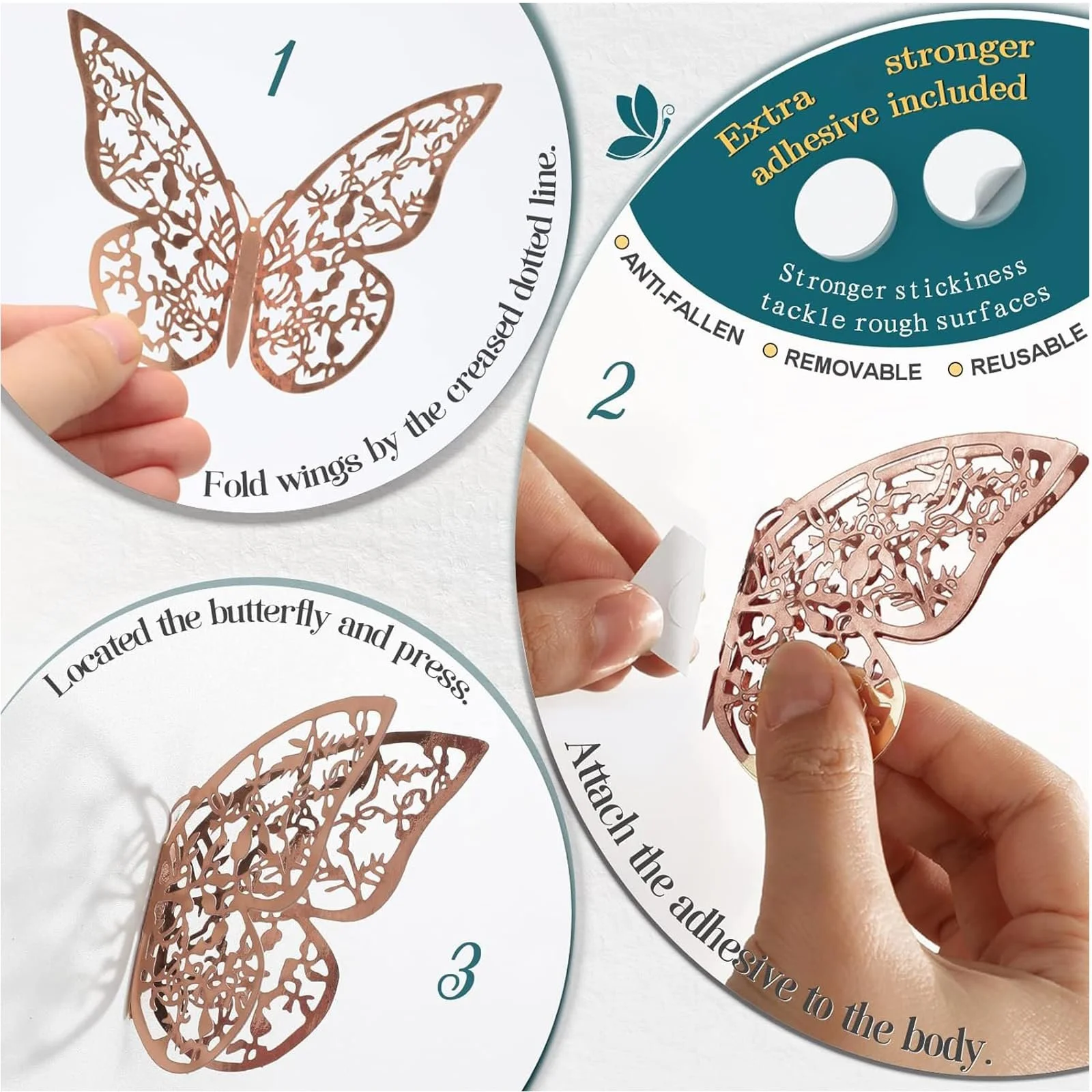 Наклейки на стіну 3D Butterflies 36 шт. Рожеве золото, фото №3