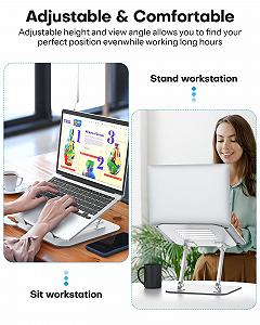 Подставка для ноутбука OMOTON Aluminium, эргономичная подставка для ноутбука с вентиляцией, складная подставка для ноутбука, совместимая с MacBook и всеми ноутбуками (10-17,2 дюйма), серебристая synthetic.ua - Фото 1