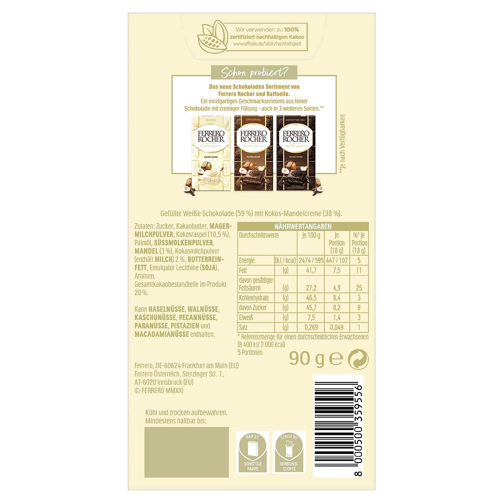 Батончик Ferrero Raffaello Белый шоколад с кокосом и миндальным кремом 90г, фото №7
