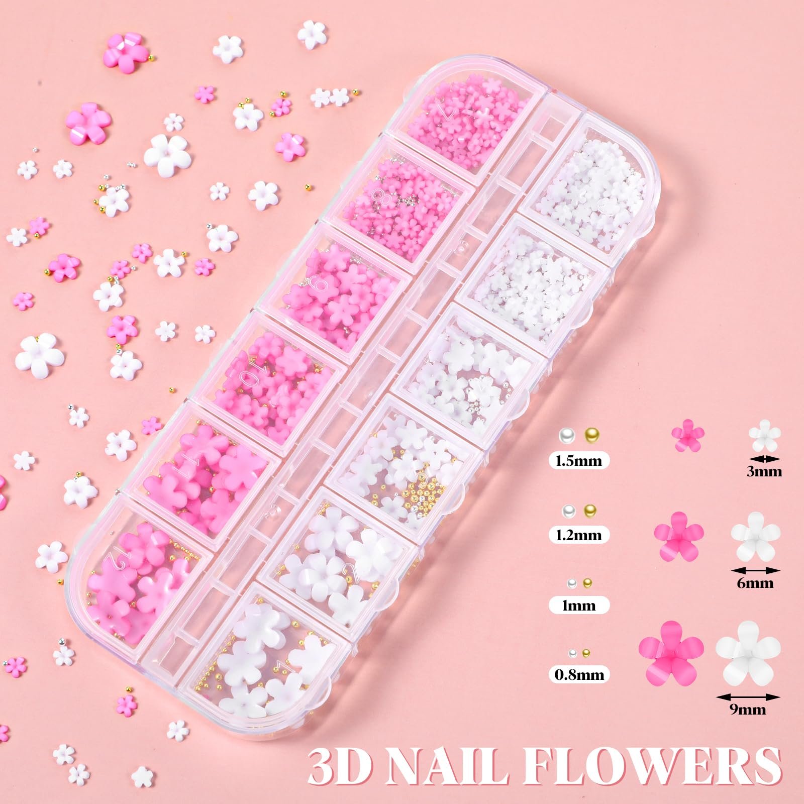 Стразы для ногтей Цветы 3D, Подвески Цветы 3D для ногтей, 3 цвета бисера, фото №3