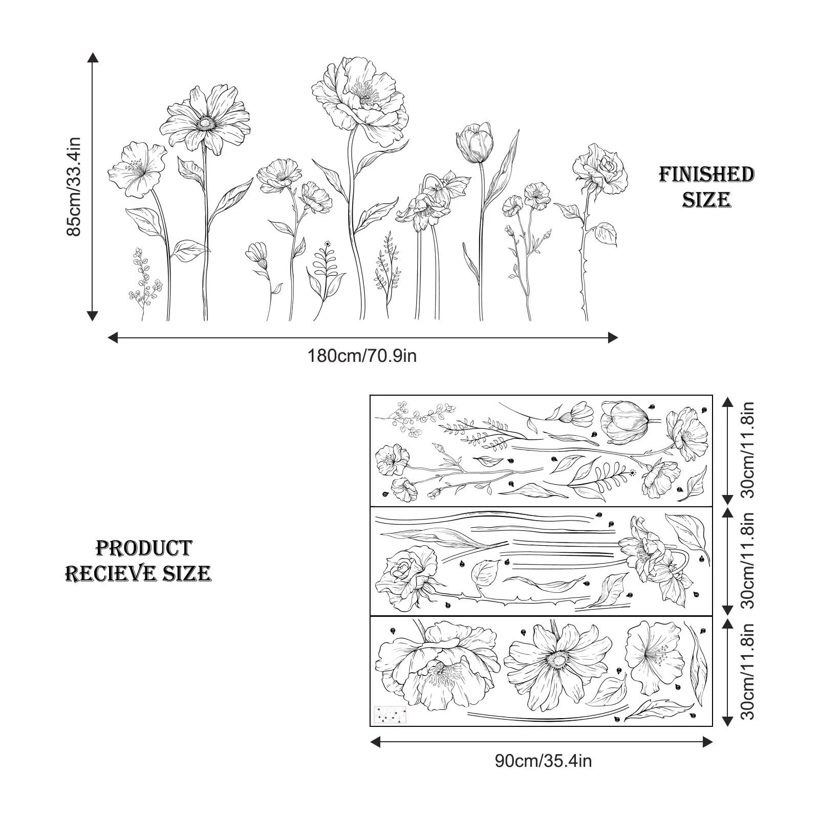 Наклейка на стіну Supzone Large Black Flower Minimalist Garden Чорна, фото №3