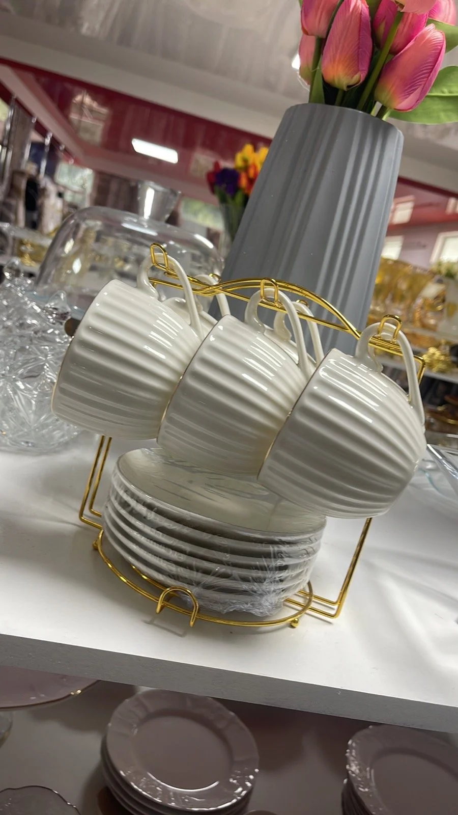 Порцеляновий чайний сервіз 6 персон на золотій підставці, фото №6