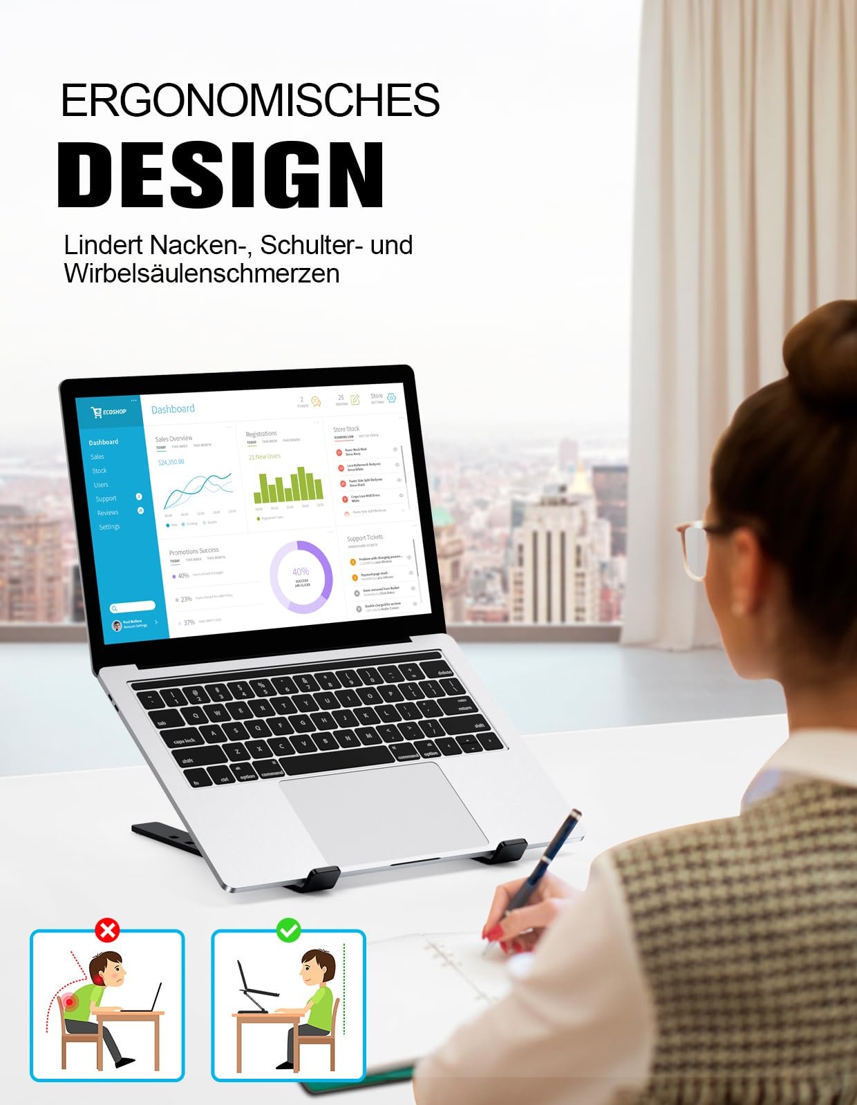 Підставка для ноутбука Babacom, алюмінієва, 9 рівнів регулювання, портативна, регульована по висоті, вентильована, сумісна з MacBook Pro Air, Lenovo, Dell, для ноутбуків 10-15.6 дюймів, планшетів, фото №3