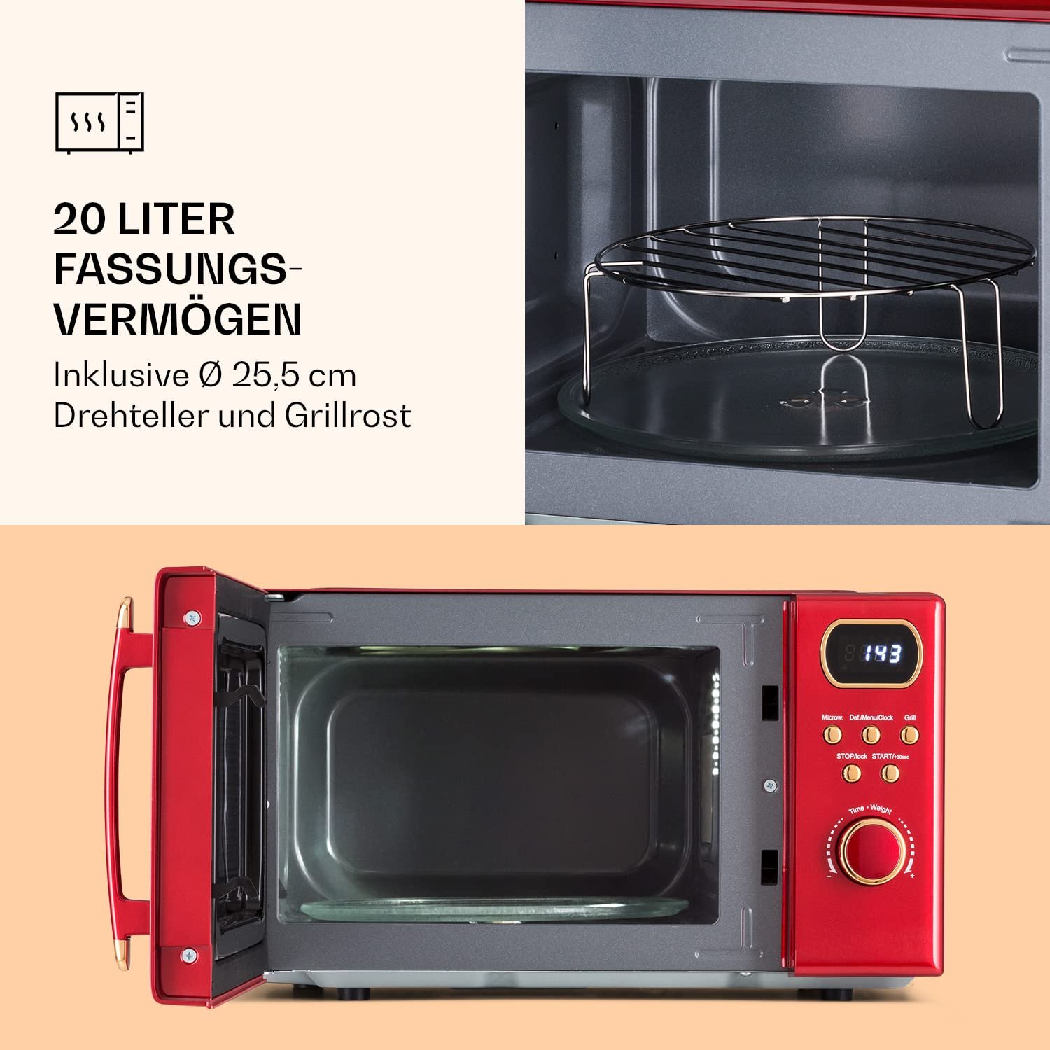 Микроволновая печь с грилем Klarstein 20 L 800 W Красная, фото №4
