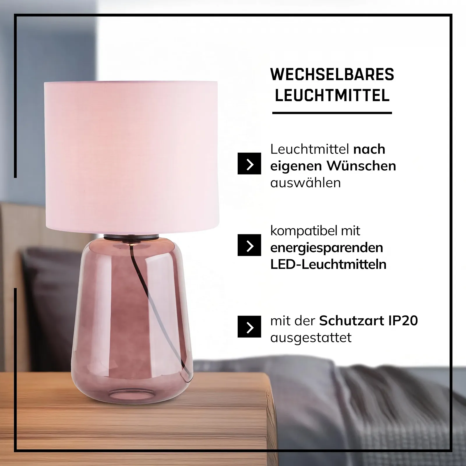 Настольная лампа Lightbox стекло текстиль 56 см лиловая/пурпурная E27, фото №4