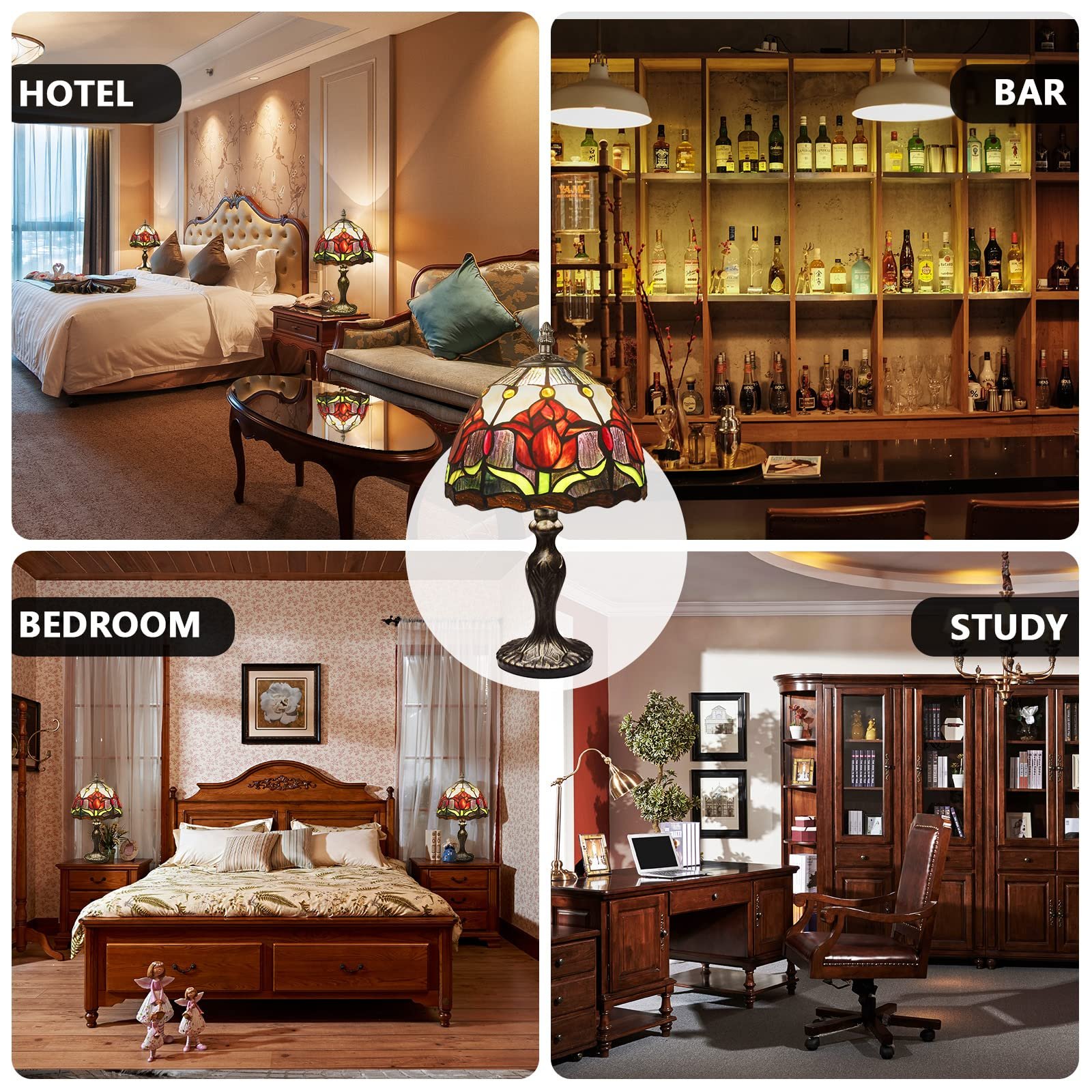 Настільна лампа MIAOKE Stained Glass Vintage ручної роботи вітражний абажур Червона, фото №4