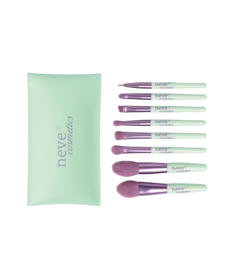 Набір Neve Cosmetics 8 Reisepinsel Pastel Pop з футляром із веганської шкіри м'ятно-зелений Vegan, фото №1