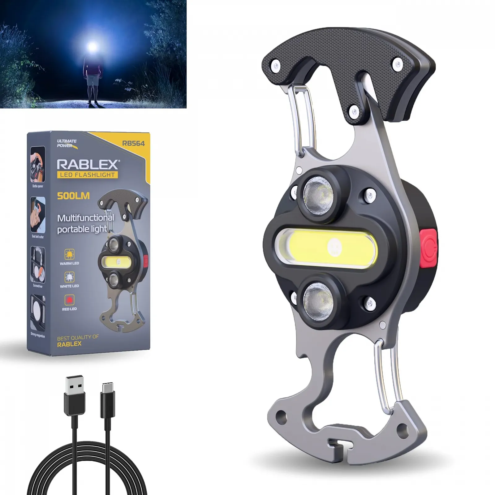 Міні LED робочий ліхтар RB564, 500 люмен, USB-C, 6 режимів освітлення та магнітна основа, фото №5