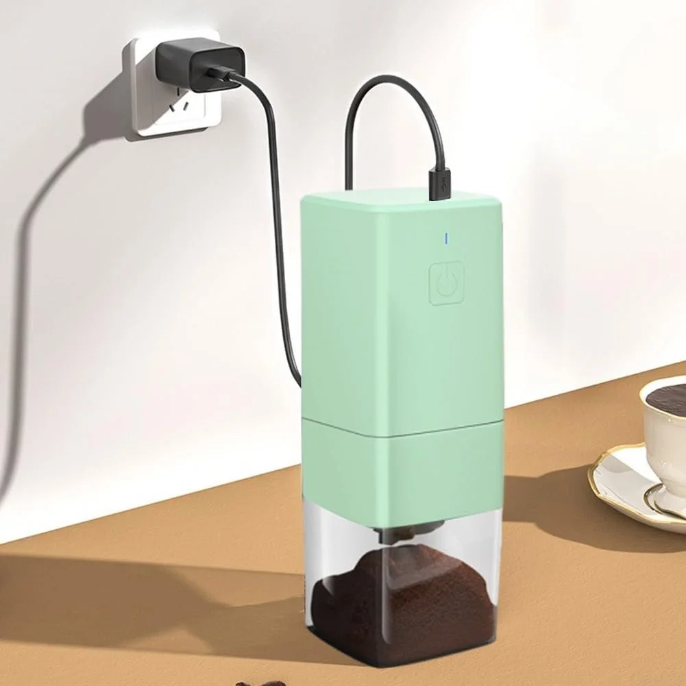 Электрическая кофемолка портативная USB зарядка Регулируемый помол Компактный дизайн Зеленый, фото №4 Электрическая кофемолка портативная USB зарядка Регулируемый помол Компактный дизайн Зеленый, фото №4