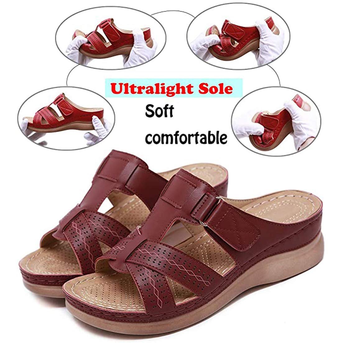 Жіночі Шльопанці на танкетці з штучної шкіри з відкритим носком, фото №4