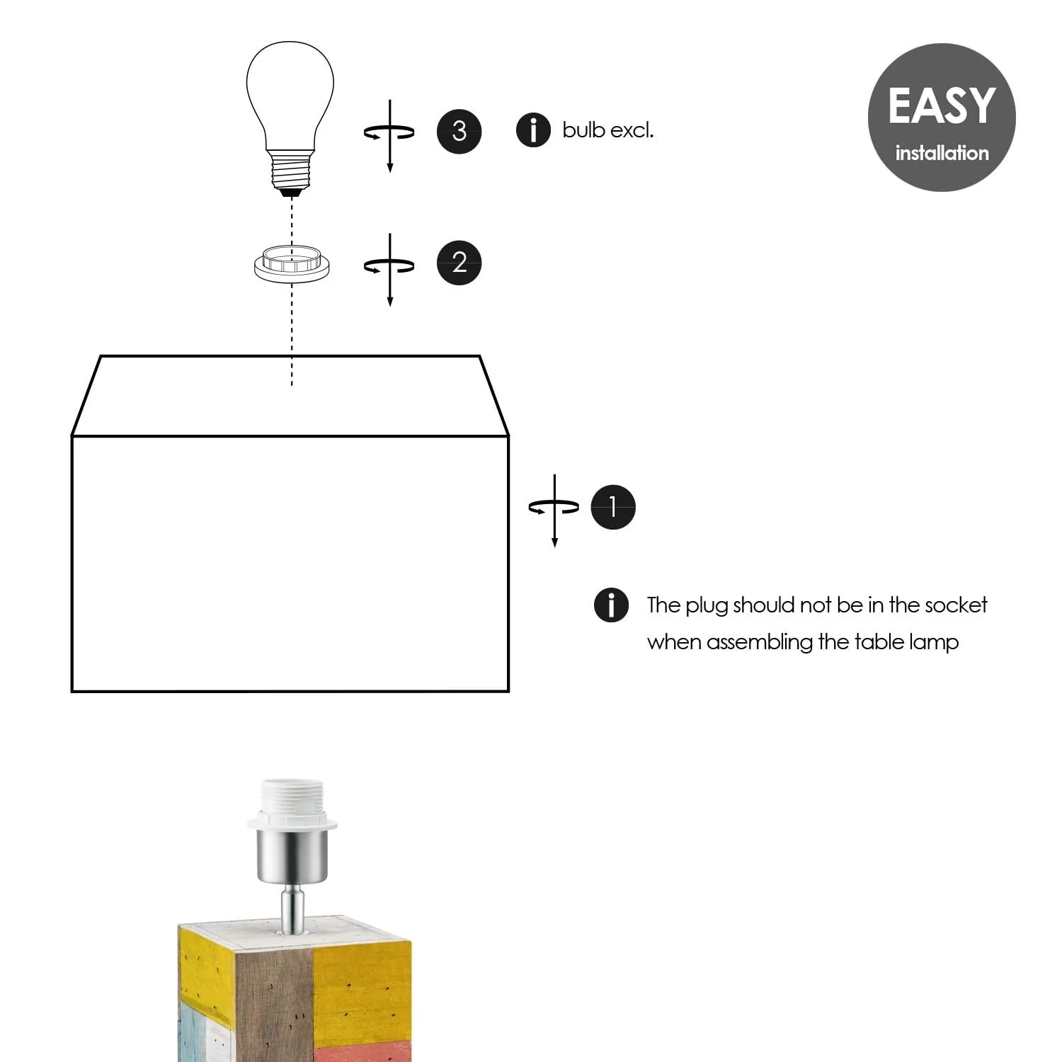Настільна лампа Home Sweet Home Block Tara E27 Anthracite Wood Textile 25/25/45 см, фото №7