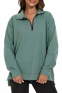 Женская толстовка APEIYU с длинными рукавами, свободный свитшот на молнии с лацканами, повседневный пуловер - Фото 1