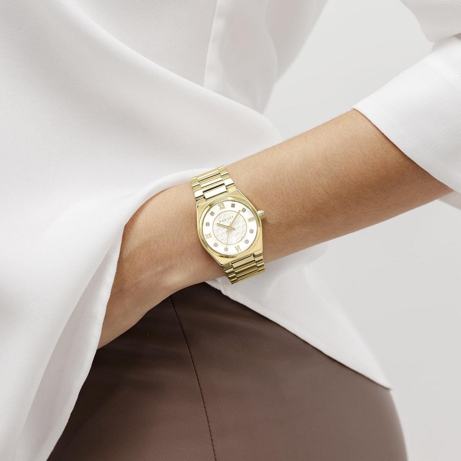 Годинник жіночий Radley 34 мм, позолочений, бліде золото, браслет, фото №3