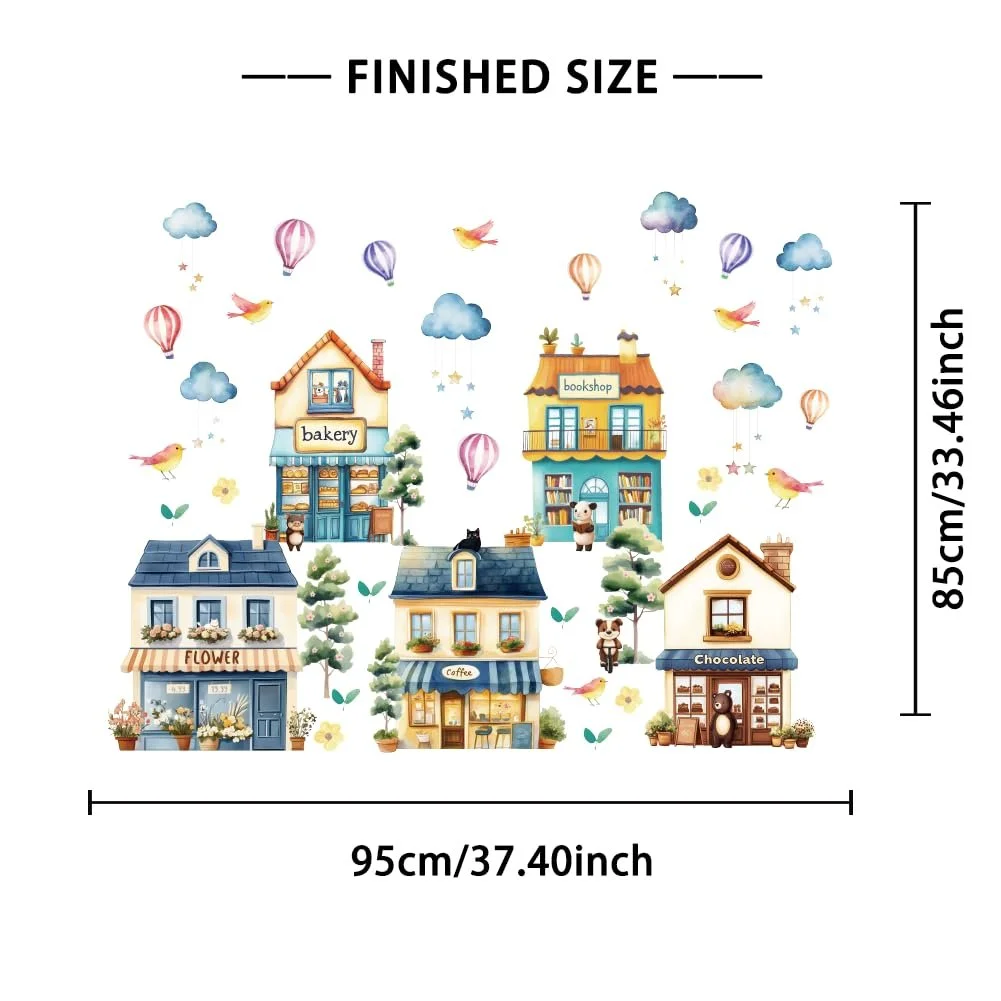 Наклейки на стіну 3 аркуші Акварельні будинки Вуличні будівлі Вінтажний стиль, фото №3