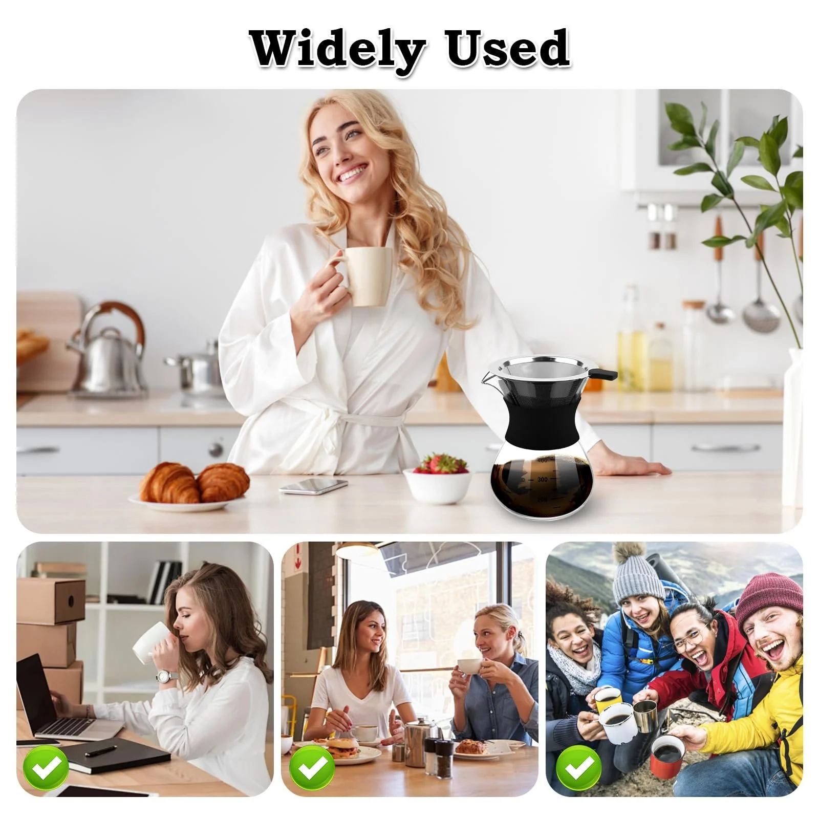 Пуровер Кавоварка 400 мл з фільтром з нержавіючої сталі, фото №7