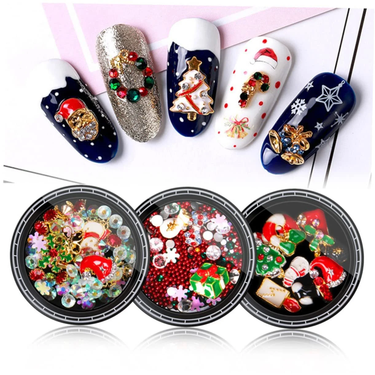 Украшения для маникюра FRCOLOR 3 шт. Рождественский дизайн Санта Снежинки и сплавные заклепки, фото №9