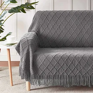 Вязаний плед LumiSyne з китицями Однотонний Геометричний візерунок Плед для дивану ліжка 170 x 130 см synthetic.ua - Фото 1