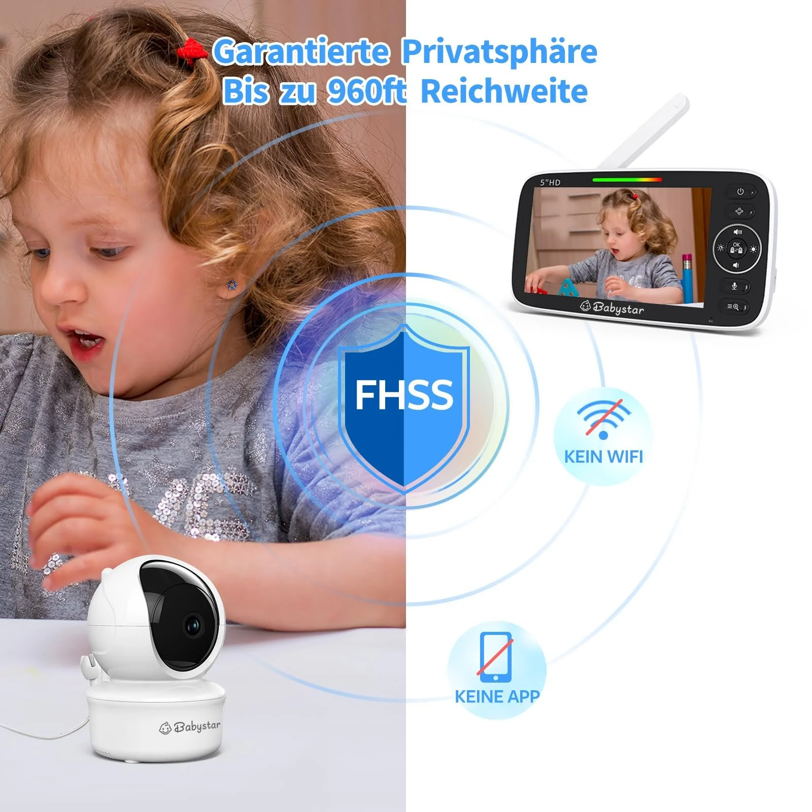 Відеоняня Babystar 5 дюймів 720P HD No WiFi 4000 мАг VOX Night Vision 2-Way Audio, фото №7 Відеоняня Babystar 5 дюймів 720P HD No WiFi 4000 мАг VOX Night Vision 2-Way Audio, фото №7