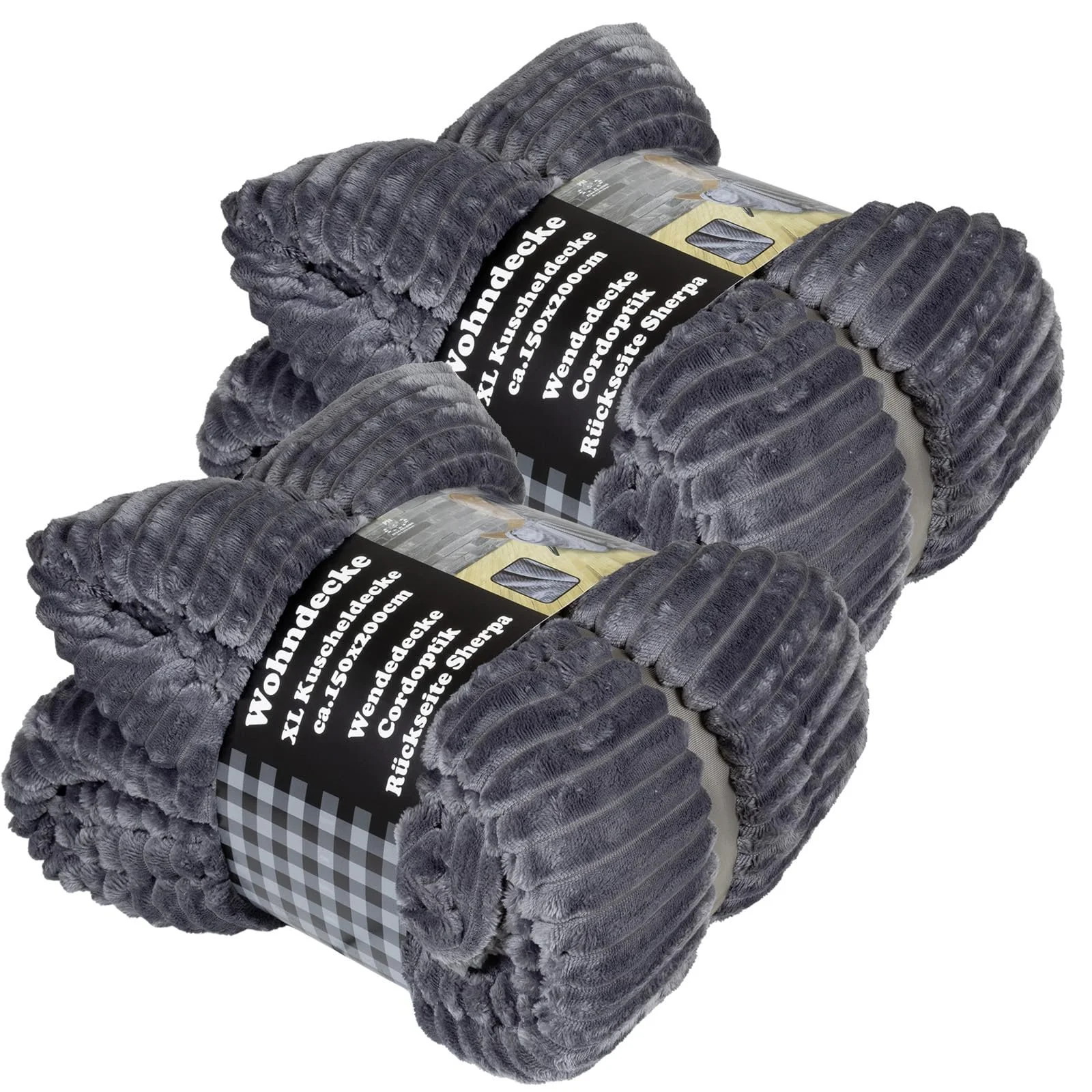 Покривало Trendyshop365 150 x 200 см Вельветовий вигляд Затишна Покривало Спинка шерпа Пухнасте покривало (Антрацит, 2 шт), фото №1