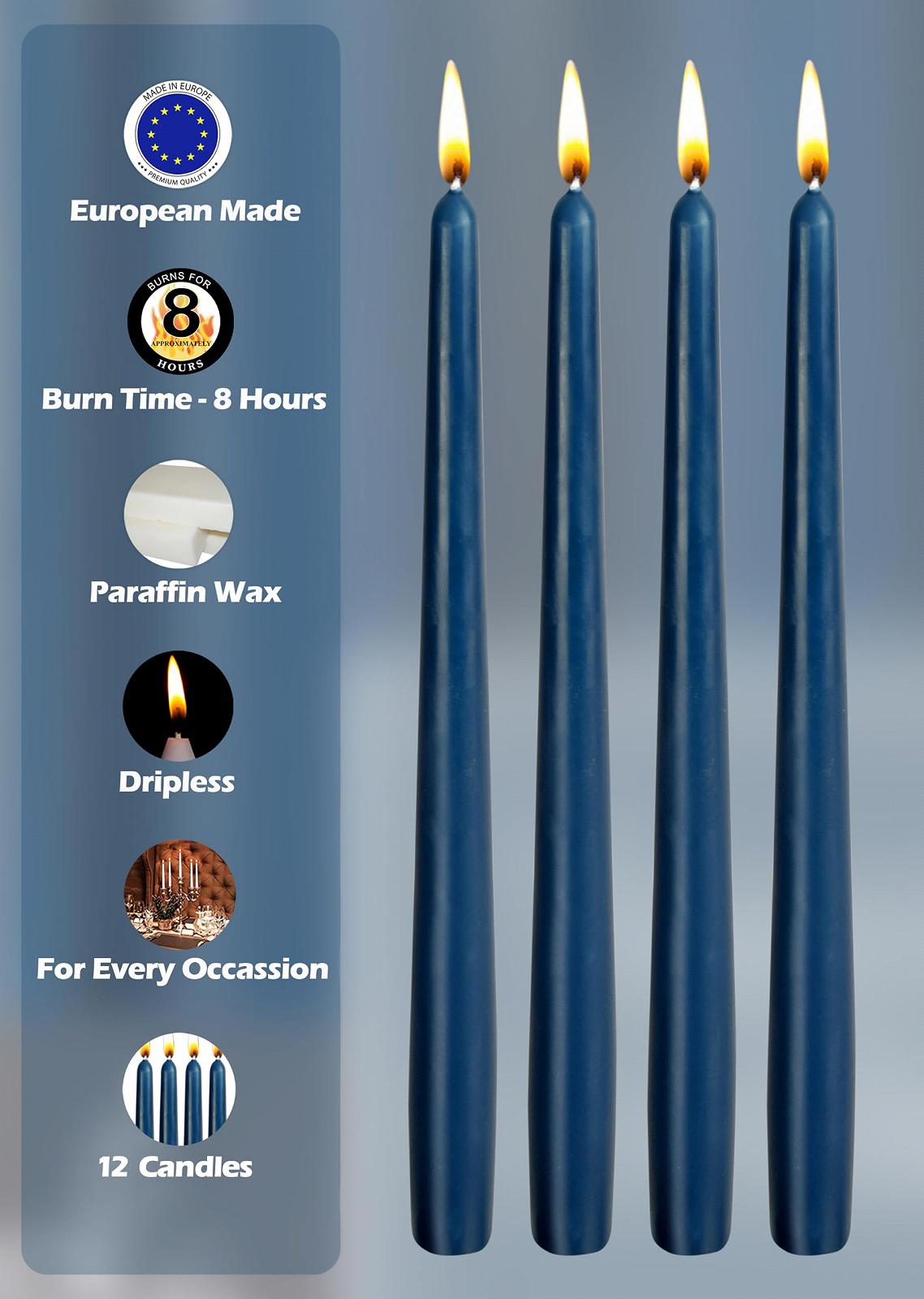Свечи Hyoola Taper 25 см Midnight Blue, без капель, время горения 8 часов - набор из 12, фото №3