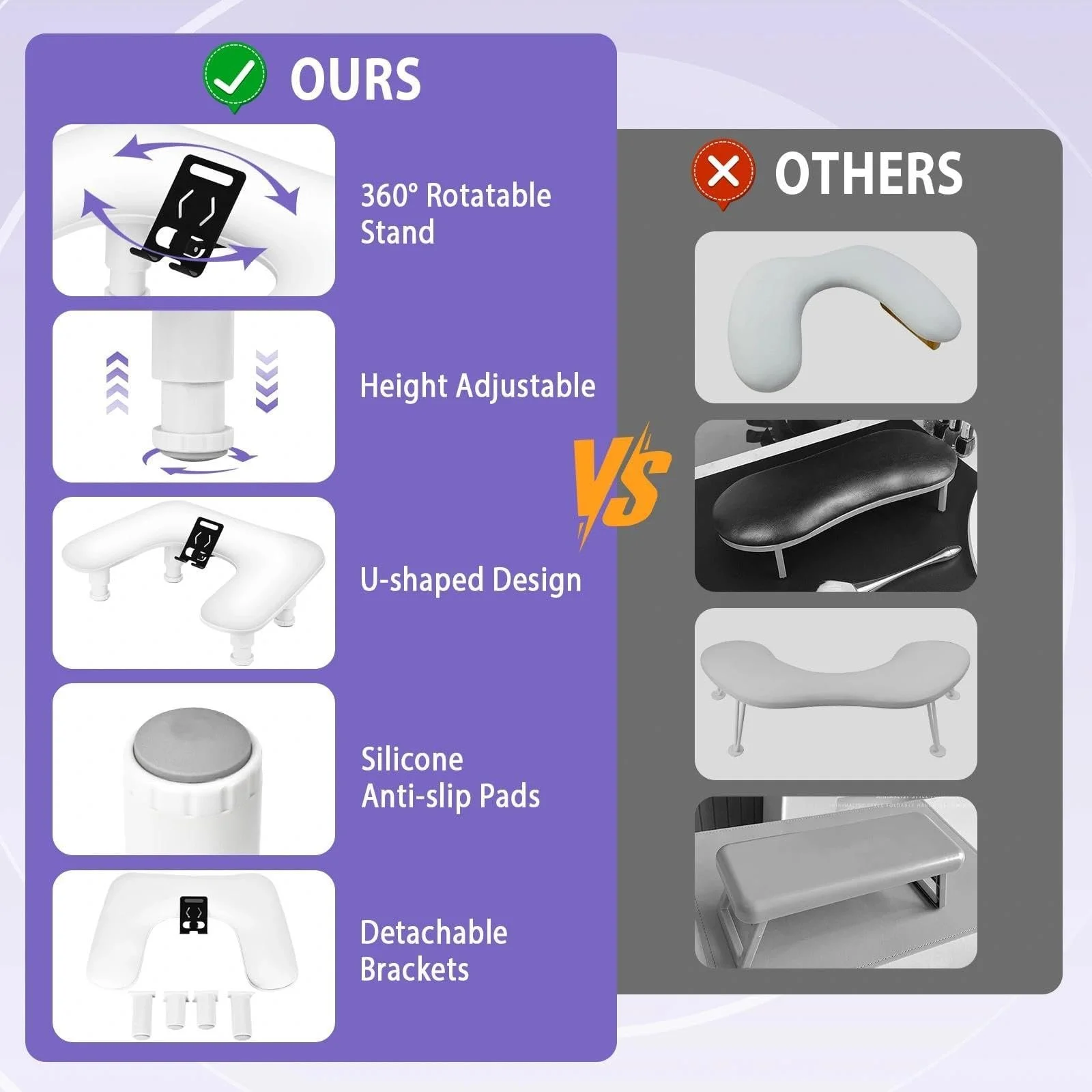 Підставка для рук Манікюрний стіл з тримачем для мобільного телефону, U-подібна підставка для рук з PU шкіри, фото №6