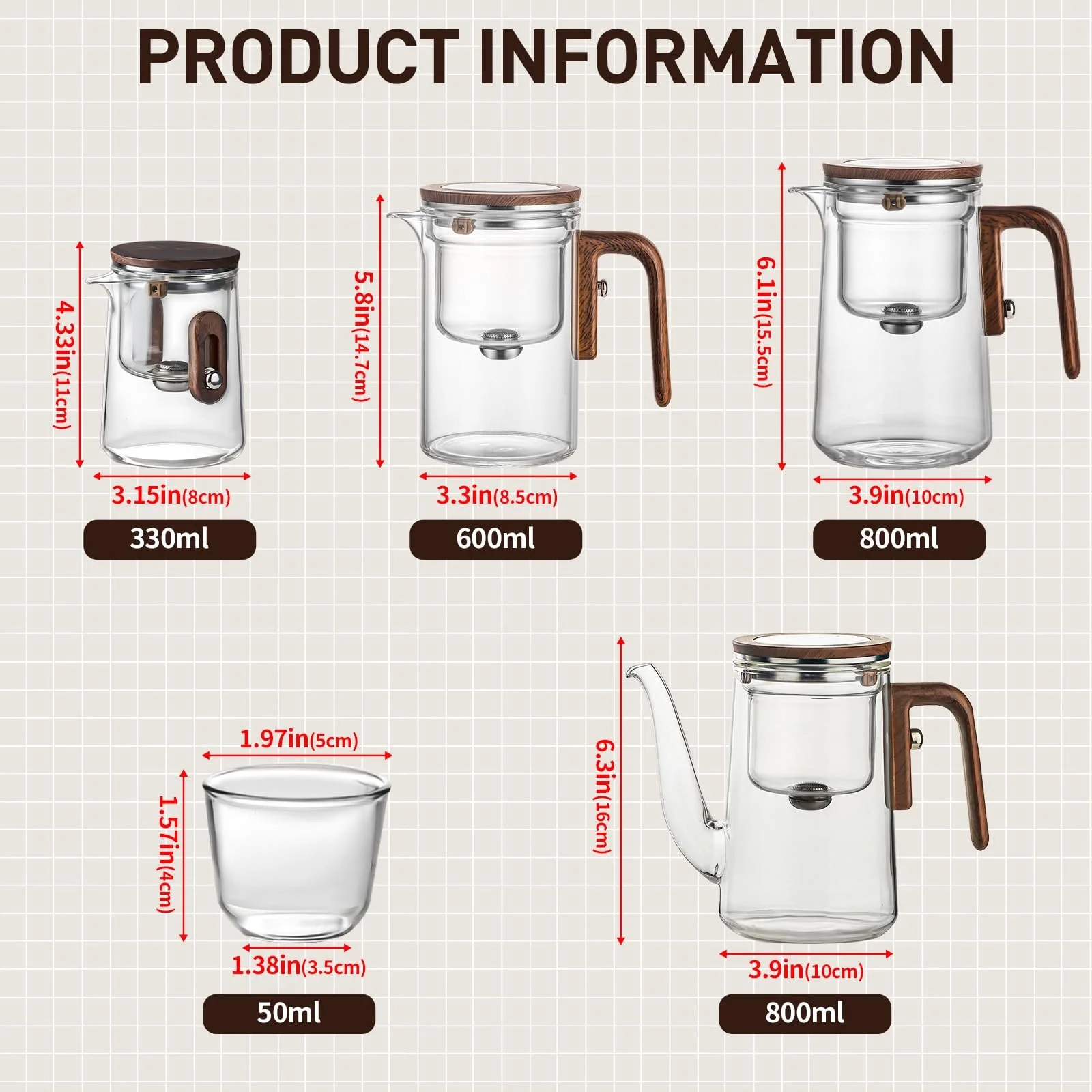 Чайник-заварник Скляний з дерев'яною ручкою та ситечком, фото №4