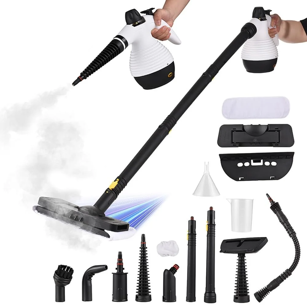 Пароочисник ручний 2-в-1 1000 Вт 15 аксесуарів білий, фото №1 Пароочисник ручний 2-в-1 1000 Вт 15 аксесуарів білий, фото №1