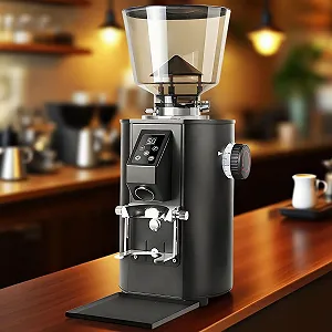 Профессиональная кофемолка 350 Вт с плоскими жерновами и 9 уровнями помола / LED-дисплей, эспрессо-кофемолка с контейнером для зерен 450 г/двойная дозировка, черная - Фото 1